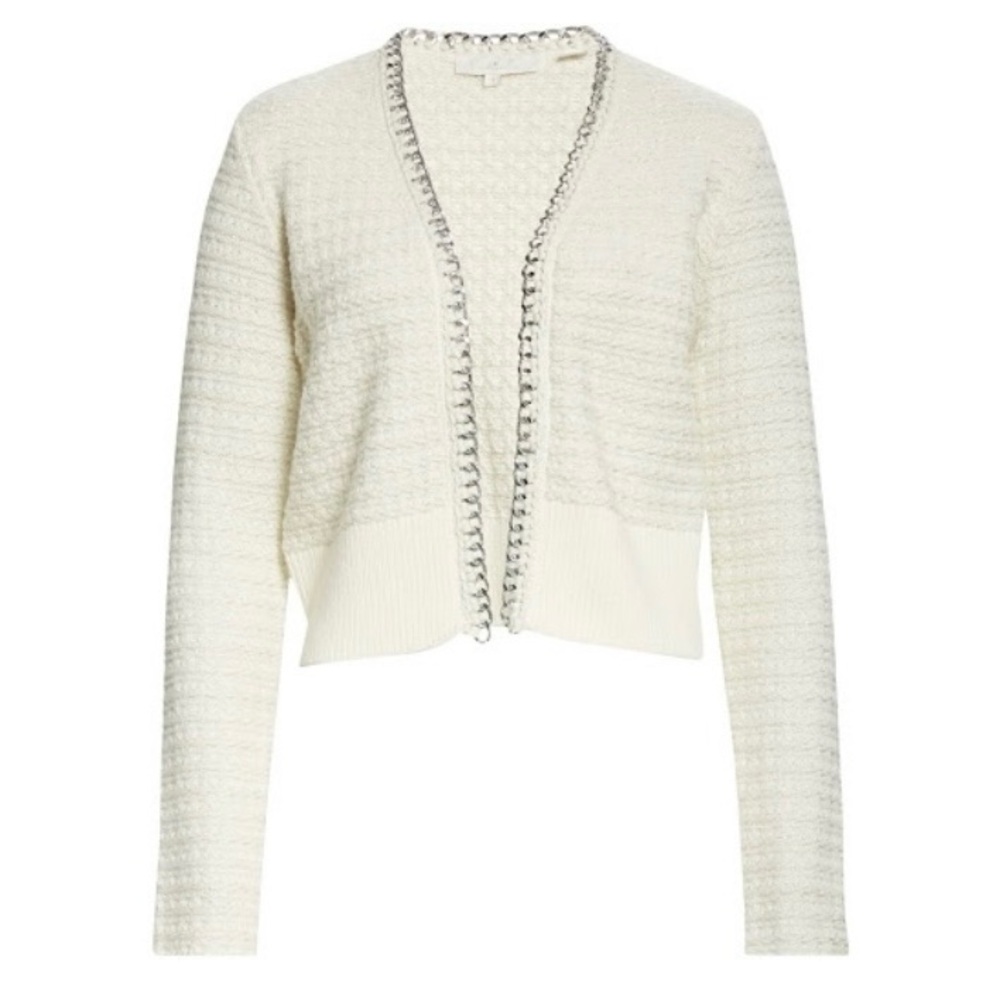 Elie Tahari Cream Cardigan with Silver Chain Trim Open Front Cardigan NWT Sz XS - Picture 4 of 8